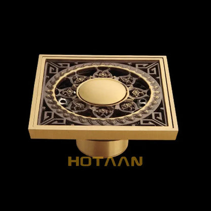DecorBites™ Antique Brass Flower Art Bathroom Floor Drain Waste Grate
