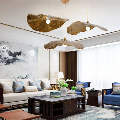 DecorBites™ Golden Iron Lotus Leaf Chandelier for Coffee Shop Restaurant Bedroom