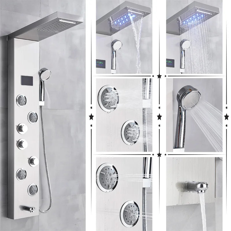 DecorBites™ LED Shower Panel Column Bathtub Mixer Tap with Temperature Screen Massage.
