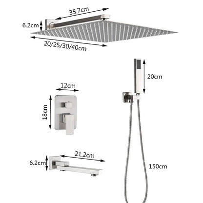 DecorBites™ Brushed Nickel Rainfall Shower Faucet Set with Tub Spout - 16" Head