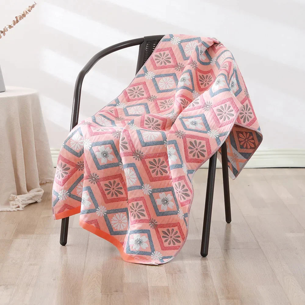 DecorBites™ Bohemian Floral Cotton Gauze Bath Towel 70*140 - Soft & High Quality for Women, Children, and Adults