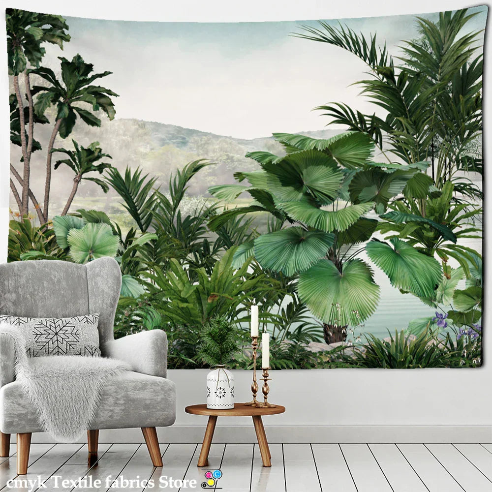 DecorBites™ Banana Tree Tapestry Wall Hanging: Psychedelic Hippie Oil Painting, Tropical Plant Background Boho Decor