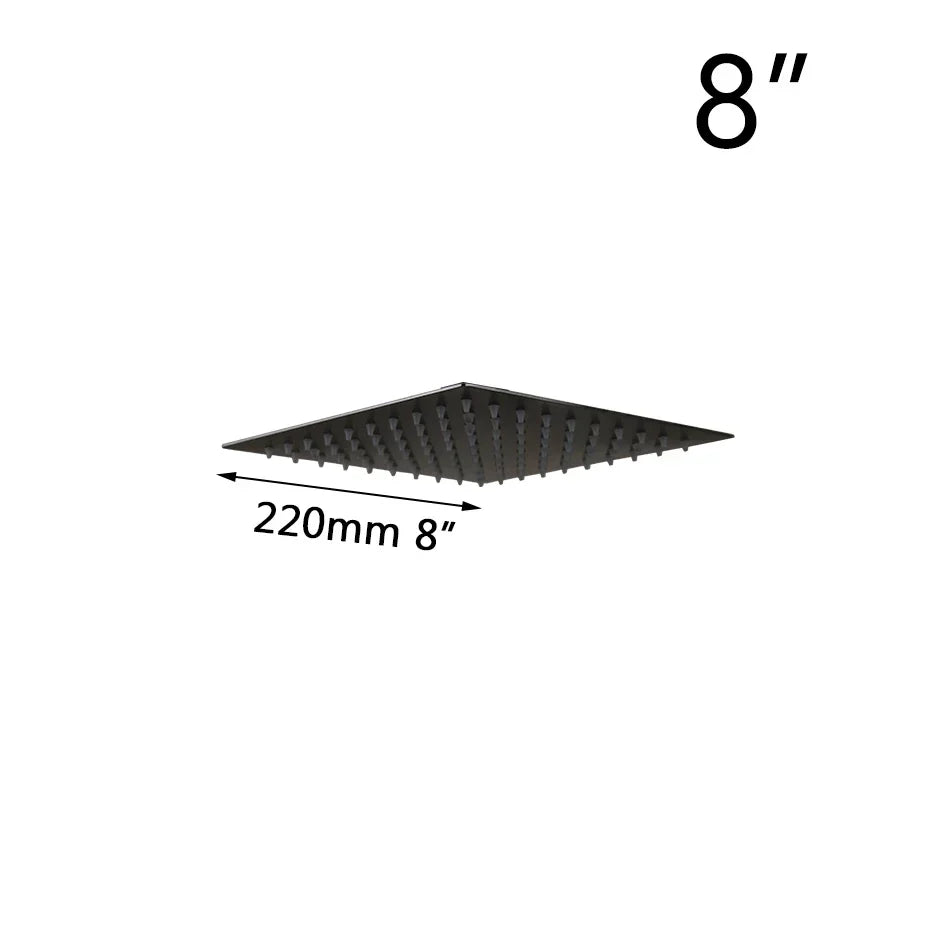 DecorBites™ 8-20" Black Ultra-thin Rain Shower Head for Bathroom Square Rainfall Faucet