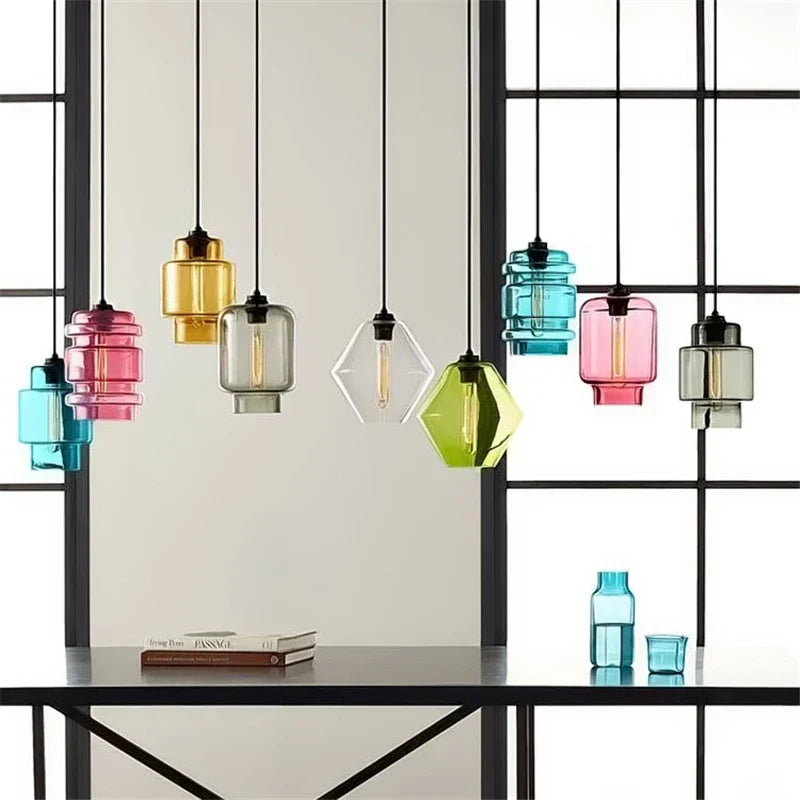 DecorBites™ Geometric Glass Pendant Light Collection: Modern Crystalline Pendant Series