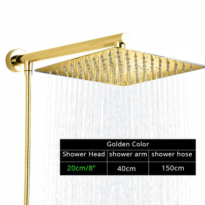 DecorBites™ Black Ultrathin Rainfall Shower Head with Arm Bracket, Hose & Faucet Set