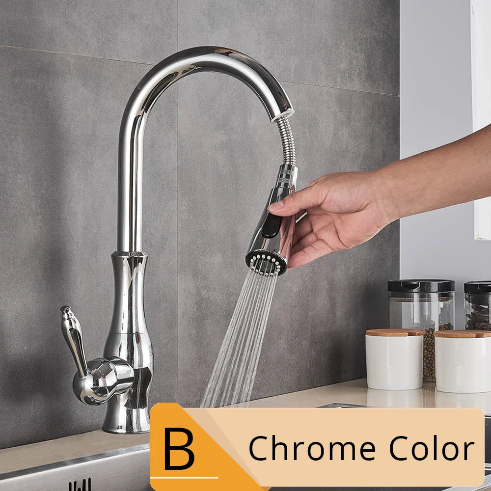 DecorBites™ Brushed Nickel Kitchen Faucet Pull Out Single Handle Mixer Tap
