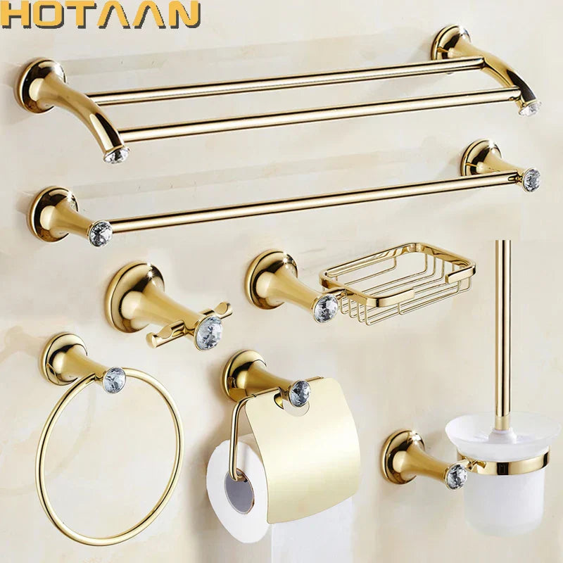 ™ Gold Bathroom Hardware Set: Towel Rack, Toilet Paper Holder, Towel Bar, Hook