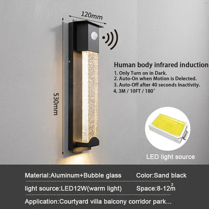 DecorBites™ Crystal Outdoor LED Wall Light with PIR Motion Sensor, IP65 Waterproof Sconce Luminare