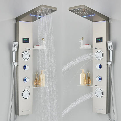 DecorBites™ Brushed LED Light Shower Faucet SPA Massage Shower Column Waterfall Panel