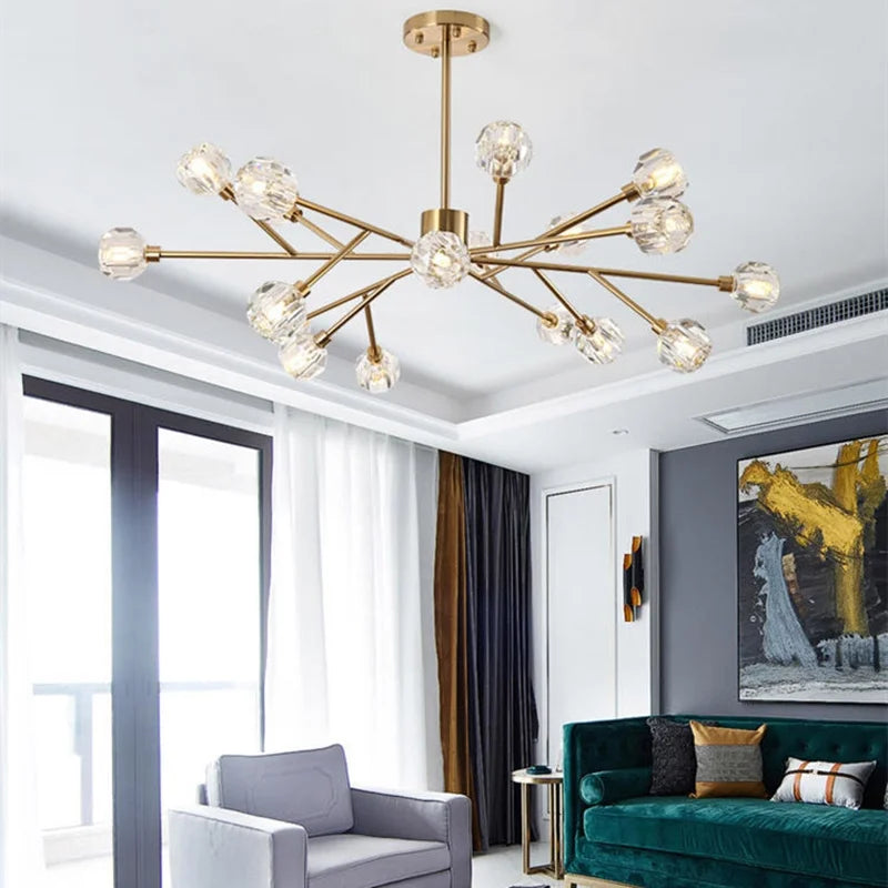 DecorBites™ Crystal LED Chandelier: Modern Nordic Design Copper Ceiling Light Fixture