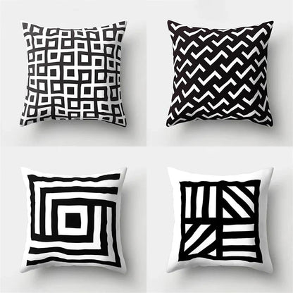 DecorBites™ Geometric Star Print Pillow Cover for Home Decor - Black & White Square Texture