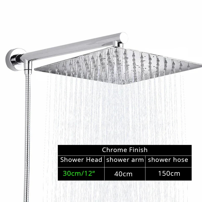 DecorBites™ Black Ultrathin Rainfall Shower Head with Arm Bracket, Hose & Faucet Set