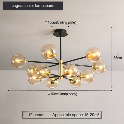 DecorBites™ Glass Ball LED Chandelier: Retro Round Wrought Iron Indoor Lighting for Kitchen, Living Room, Farmhouse