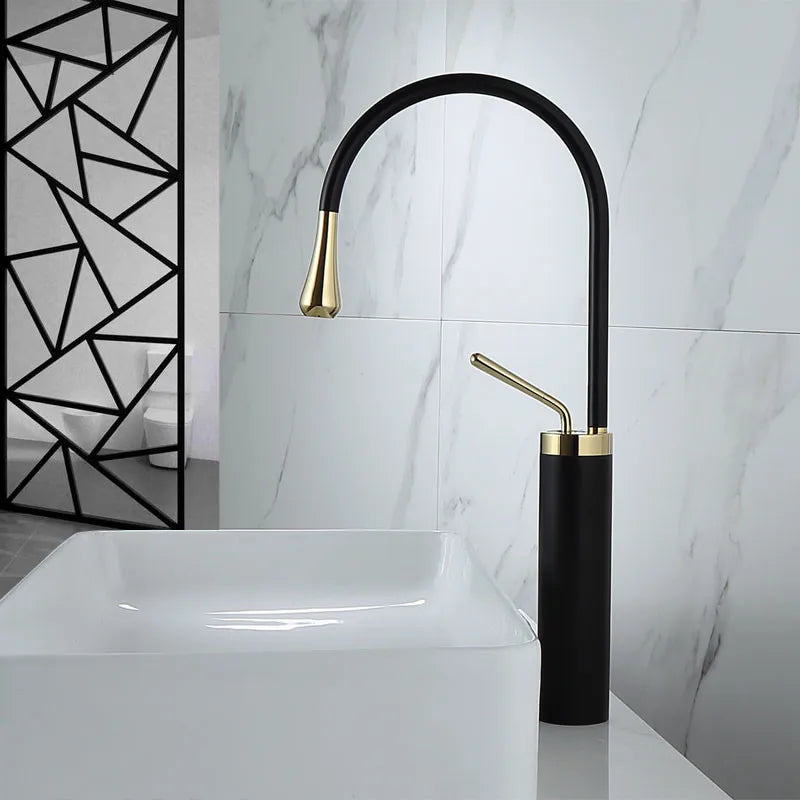 DecorBites™ Black Gold Basin Faucet - Swivel Kitchen Sink Water Crane with Hot and Cold Handles