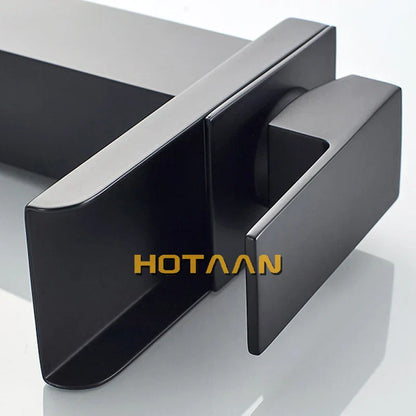 DecorBites™ Black Plated Brass Waterfall Bathroom Basin Faucet Mixer Square Vanity Sink