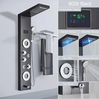 DecorBites™ Brushed LED Light Shower Faucet SPA Massage Shower Column Waterfall Panel