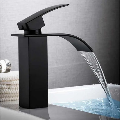 DecorBites™ Gold Black Waterfall Basin Faucet Mixer Tap Hot Cold Sink Brass Bathroom