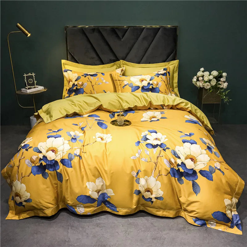 DecorBites™ 1400TC Egyptian Cotton Bird Floral Bedding Set - Luxury 4Pcs
