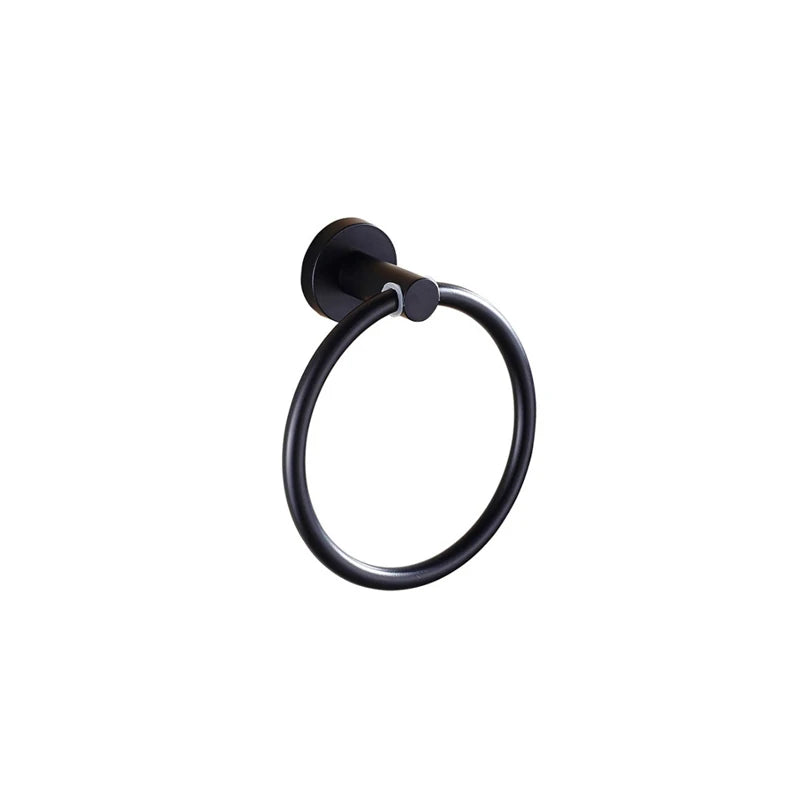DecorBites™ Black Stainless Steel Bathroom Set: Robe Hook, Towel Rail, Shelf, Tissue Holder