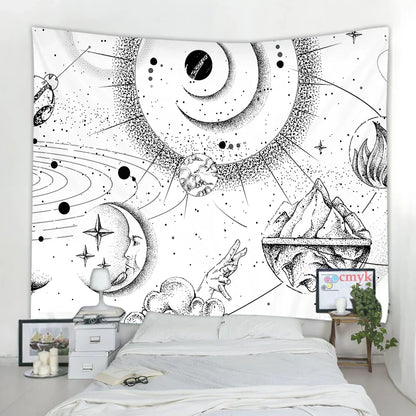 DecorBites™ Black & White Stars Mandala Tapestry - Home Decor