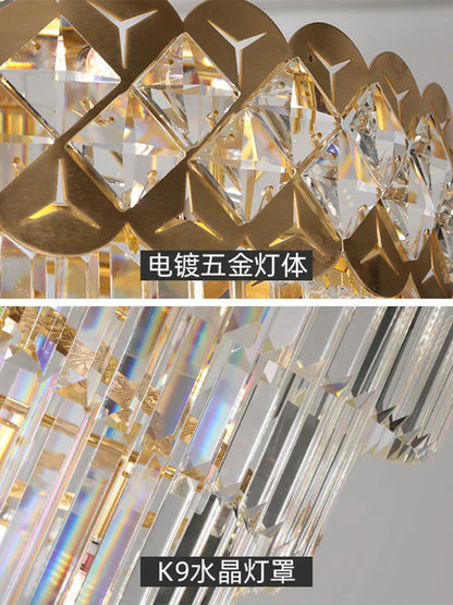 DecorBites™ Gold Stainless Steel Crystal Chandelier for Long Villa Staircase Lighting