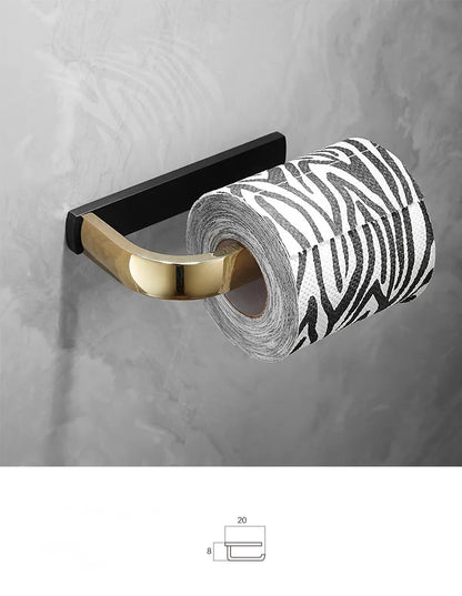 ™ Gold & Black Bathroom Hardware Set: Shelf, Towel Rack, Paper Holder, Brush Holder