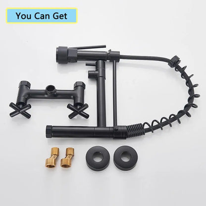 DecorBites™ Black Wall-Mounted Kitchen Faucet with Swivel Spout and Dual Handles