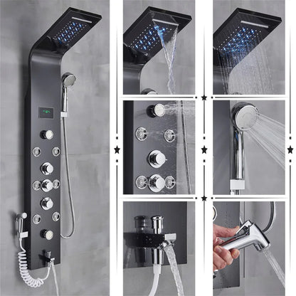DecorBites™ LED Rainfall Shower Panel System with Temperature Screen