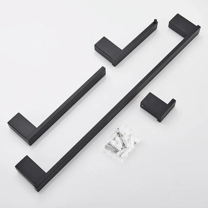 DecorBites™ Black Bathroom Hardware Set: Robe Hook, Towel Rail, Rack, Shelf, Tissue Holder & More