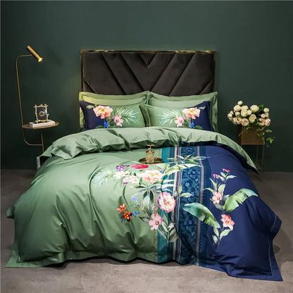 DecorBites™ 1400TC Egyptian Cotton Bird Floral Bedding Set - Luxury 4Pcs