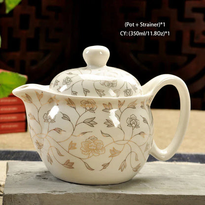 DecorBites™ Ceramic Kung Fu Teapot with Dragon Design 350ml - Handmade Porcelain Tea Pot
