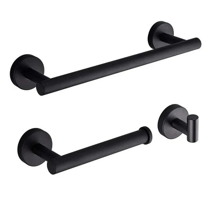 DecorBites™ Black Stainless Steel Bathroom Set: Robe Hook, Towel Rail, Shelf, Tissue Holder