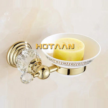 DecorBites™ Gold Crystal Bathroom Accessories Set: Luxe Brass Bath Hardware Wall Mount Collection