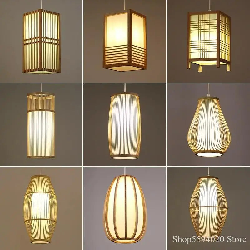 ™ Japanese Bamboo Chandelier Lights for Bedroom Living Room Tea Room Zen Lamps