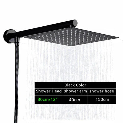 DecorBites™ Black Ultrathin Rainfall Shower Head with Arm Bracket, Hose & Faucet Set