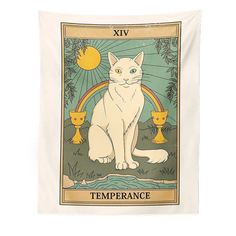 DecorBites™ Cat Divination Tarot Card Tapestry Moon Phase Wall Hanging Décor
