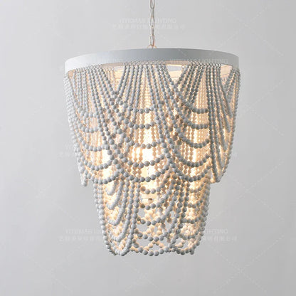 DecorBites™ Black Wood Beaded Pendant Chandelier - Antique Nordic Lighting for Foyer, Dining, Bedroom