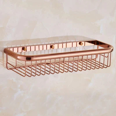DecorBites™ Gold Brass Bathroom Shelf with Towel Hanger, Shampoo Holder, and Basket