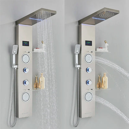 DecorBites™ LED Brushed Nickel Shower Panel Set with Temperature Screen