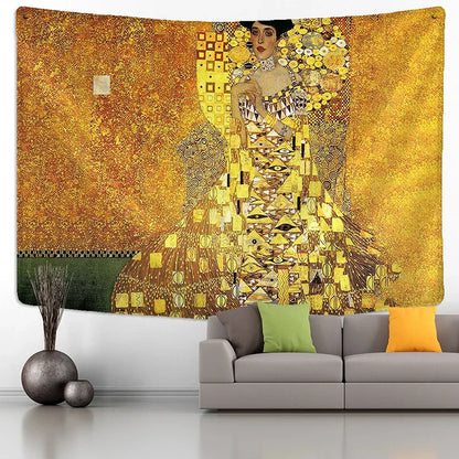 DecorBites™ Gold Kiss Oil Painting Tapestry Wall Hanging Art Blanket