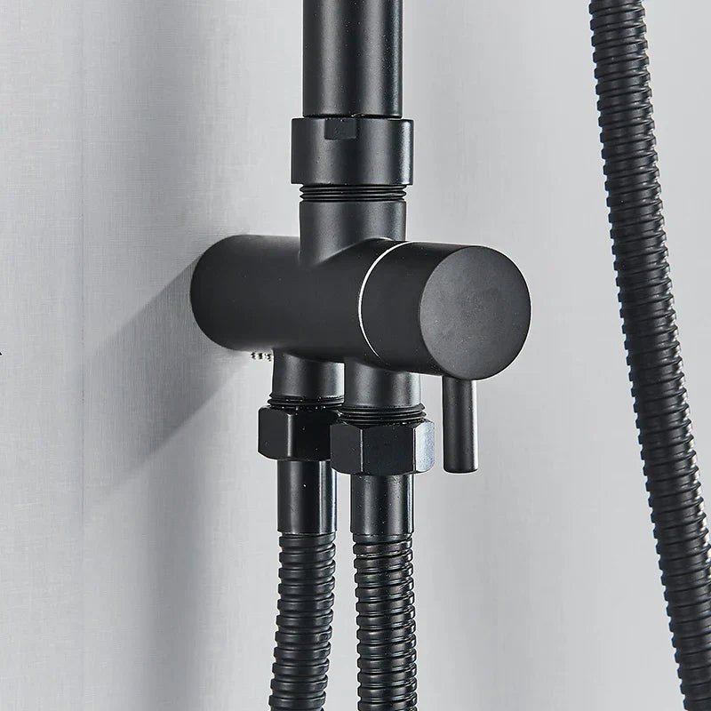 DecorBites™ Black Thermostatic Shower Faucet Set Chrome Wall Mount Rainfall Mixer Tap