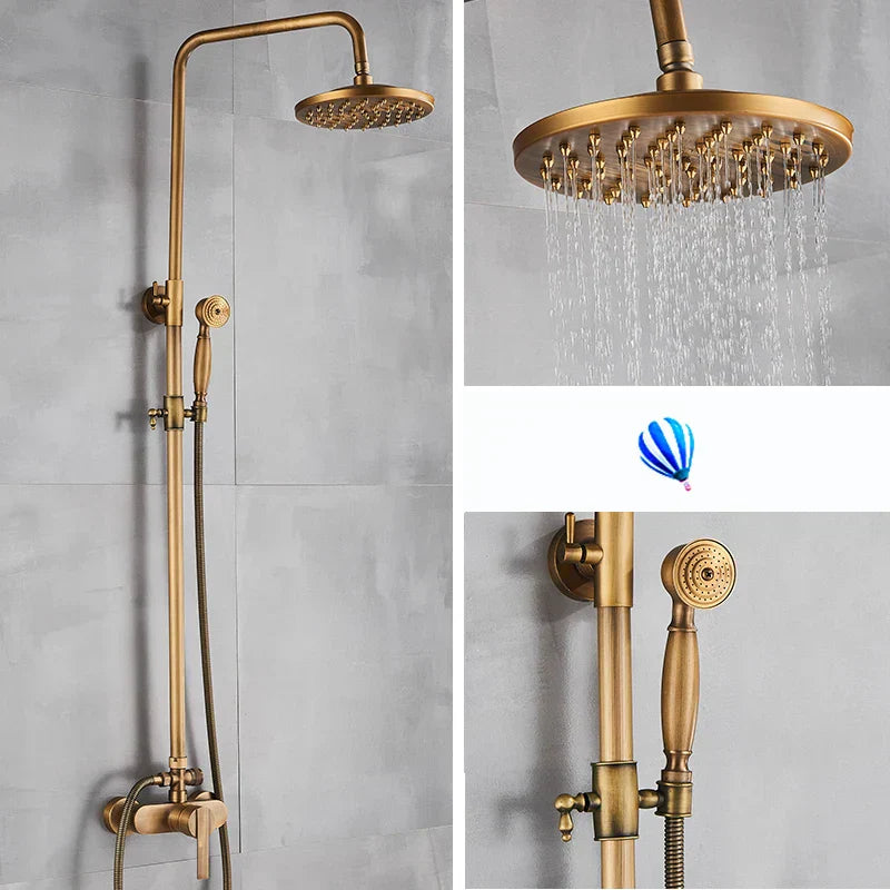 DecorBites™ Antique Brass Shower Set with Handshower, Rainfall Tap Crane