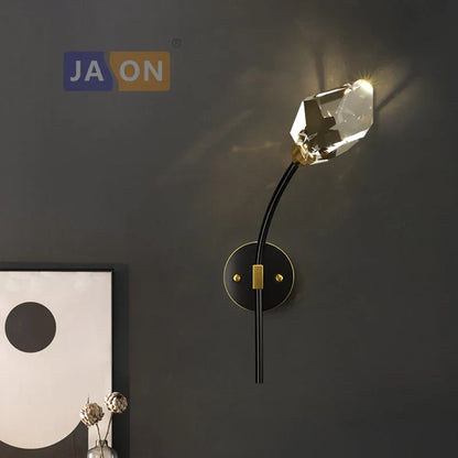 DecorBites™ Black Gold Copper Crystal LED Wall Sconce Light for Bedroom Corridor