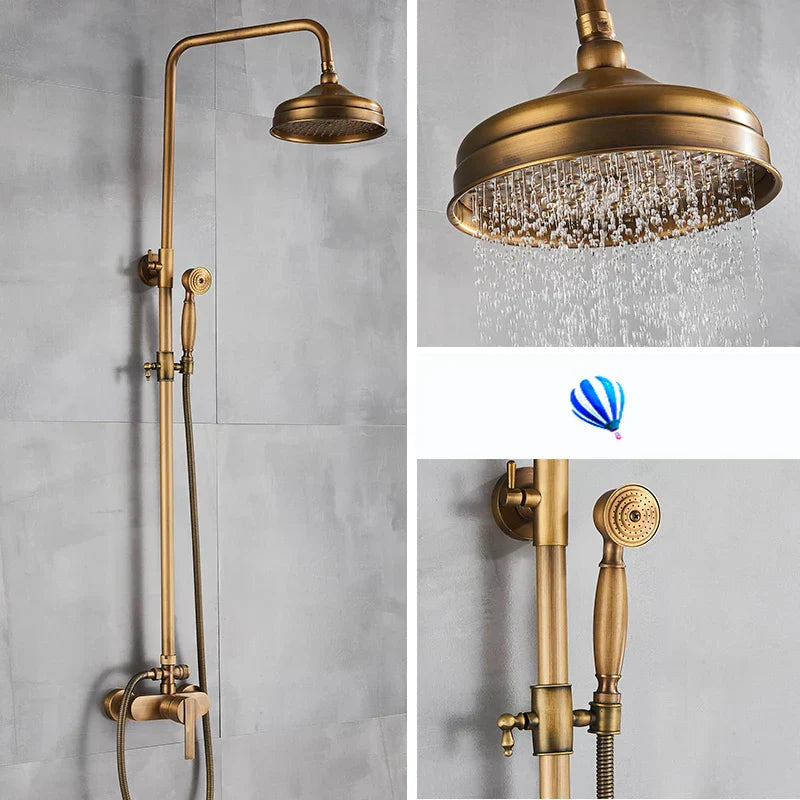 DecorBites™ Antique Brass Shower Set with Handshower, Rainfall Tap Crane