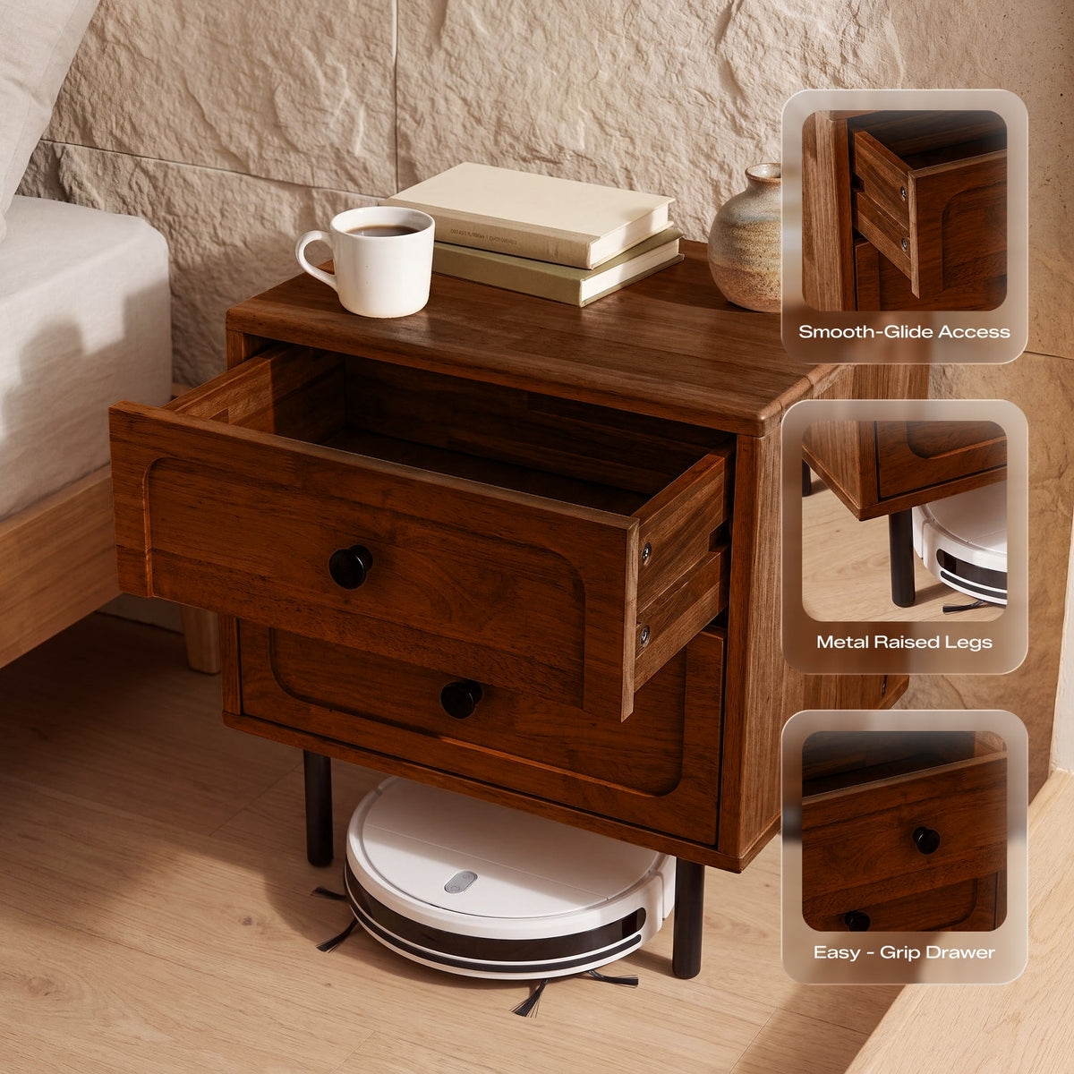 Savana Solid Wood 2-Drawer Nightstand