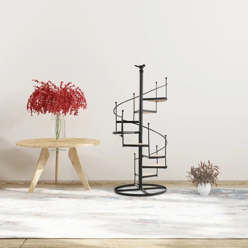 DecorBites™ 8-Layer Stair Shape Iron Plant Stand with Wood Plate