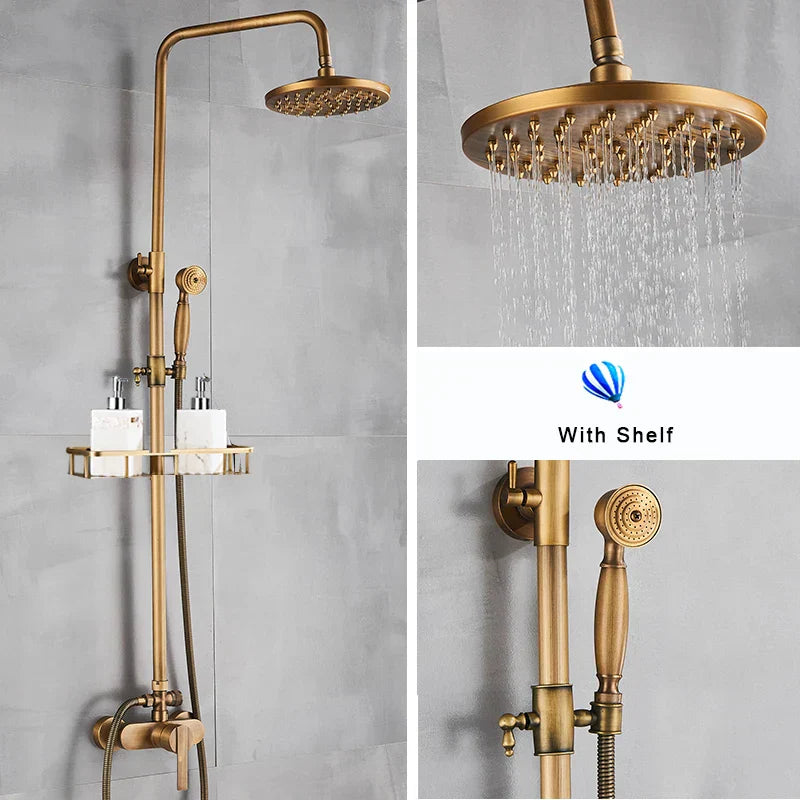 DecorBites™ Antique Brass Shower Set with Handshower, Rainfall Tap Crane