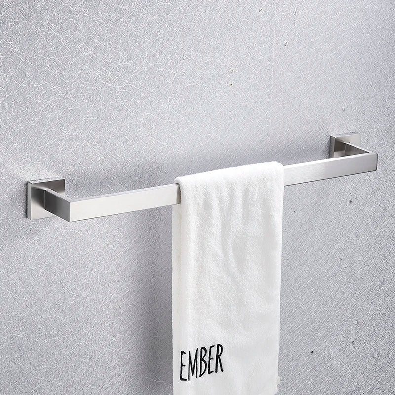 DecorBites™ Brushed Nickel Bathroom Hardware Set: Robe Hook, Towel Rail, Bar Rack, Shelf, Tissue Holder