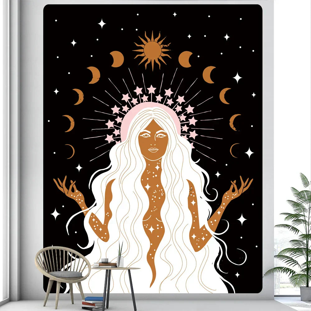DecorBites™ Boho Girl Tapestry: Hippie Yoga Mat, Sofa Blanket, Home Decor Art