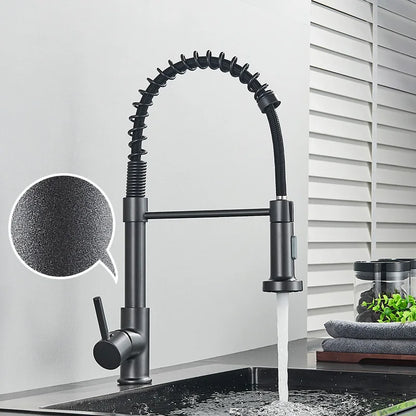DecorBites™ Brushed Nickel Pull Down Kitchen Faucet - 360° Rotation Hot Cold Water Mixer
